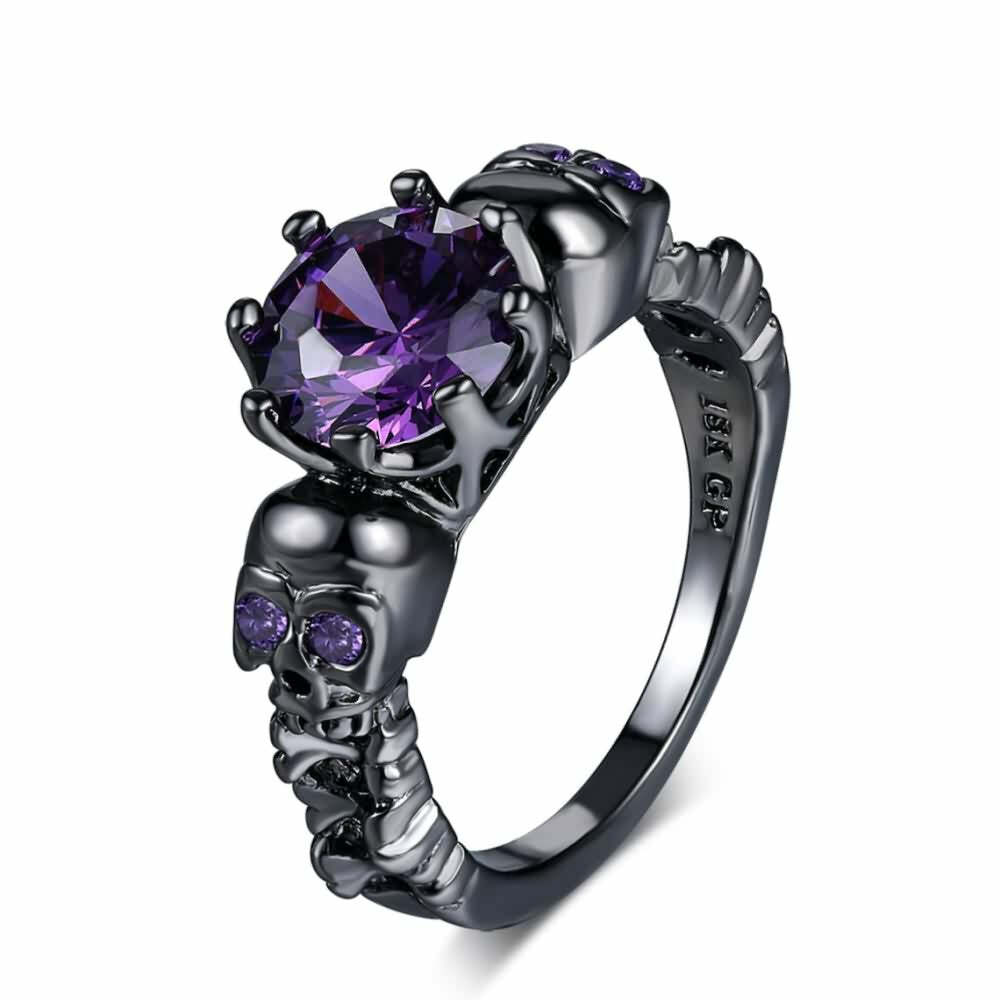 Gothic Purple Gemstone Skull Ring - Y2K Grunge, 90s Retro, Pastel Goth, Dark Y2K Fashion