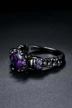 Gothic Purple Gemstone Skull Ring - Y2K Grunge, 90s Retro, Pastel Goth, Dark Y2K Fashion