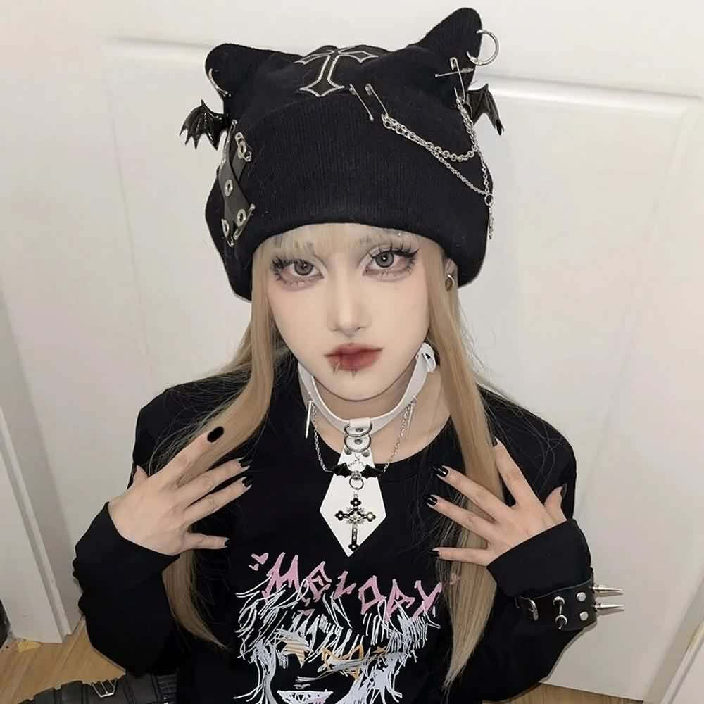 Gothic Rebel Soul Beanie - Y2K Grunge, 90s Fashion, Retro Style, Pastel Goth, Y2K Club
