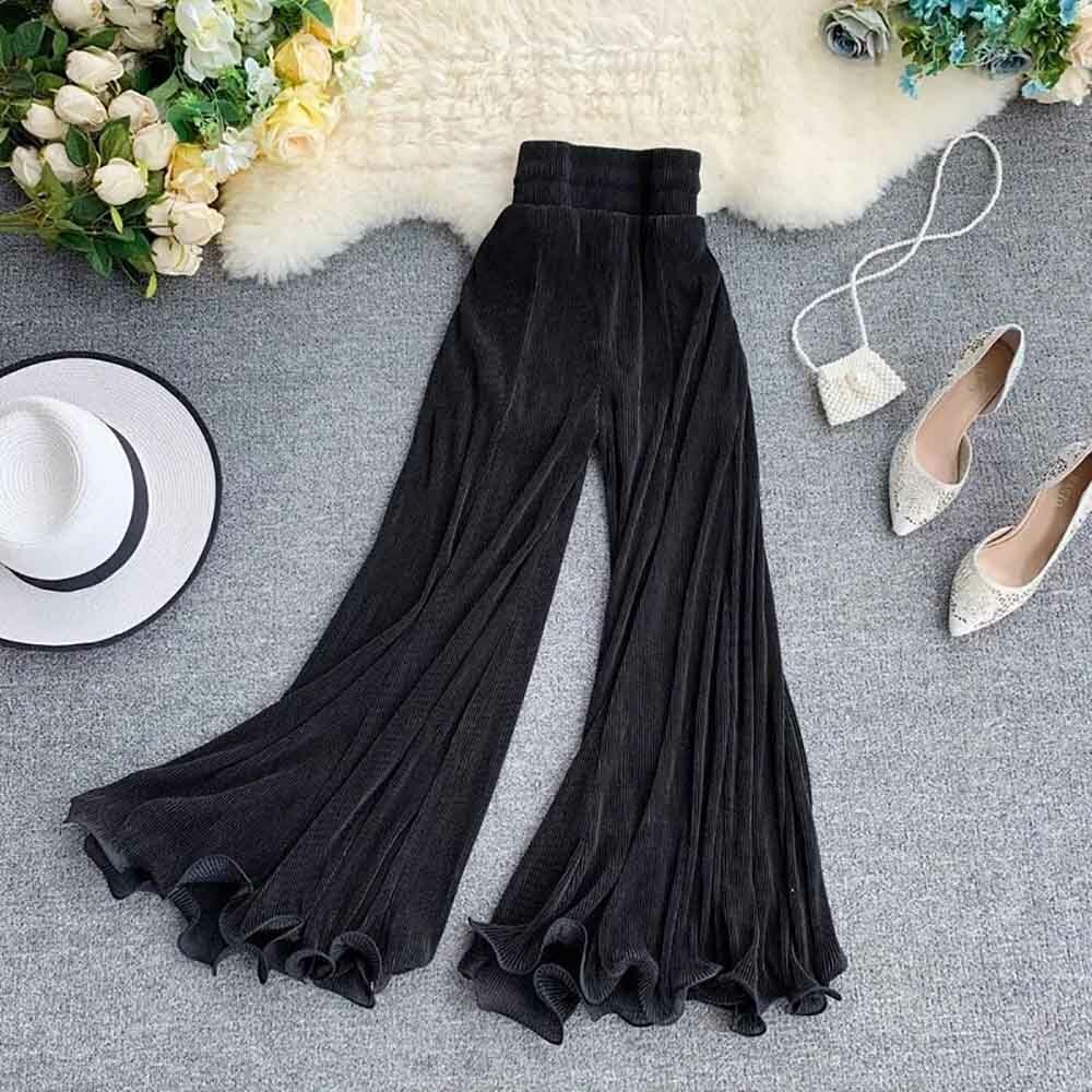 Gothic Romance Ruffled Hem Pants - Y2K Grunge, 90s Fashion, Retro Summer Outfits