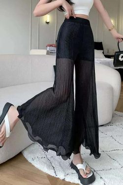 Gothic Romance Ruffled Hem Pants - Y2K Grunge, 90s Fashion, Retro Summer Outfits