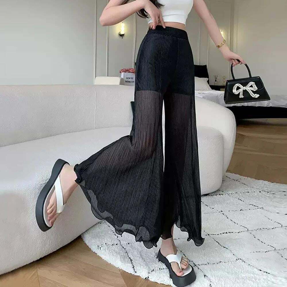 Gothic Romance Ruffled Hem Pants - Y2K Grunge, 90s Fashion, Retro Summer Outfits
