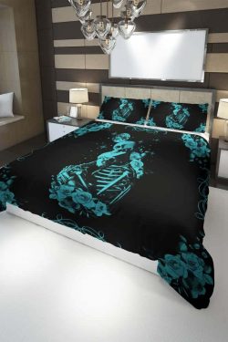 Gothic Romantic Skeleton Couple Duvet Cover Set - Y2K Grunge, 90s Retro, Pastel Goth Bedding