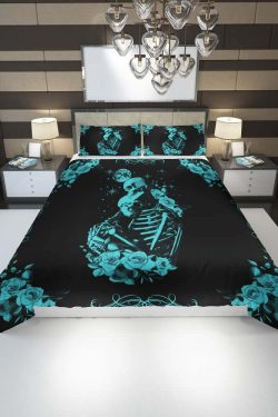 Gothic Romantic Skeleton Couple Duvet Cover Set - Y2K Grunge, 90s Retro, Pastel Goth Bedding