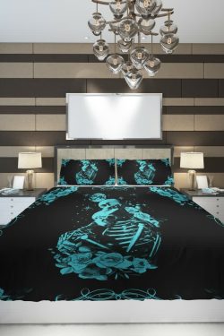 Gothic Romantic Skeleton Couple Duvet Cover Set - Y2K Grunge, 90s Retro, Pastel Goth Bedding