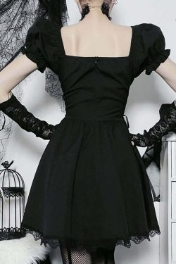 Gothic Rose Lace-Up Short Dress - Y2K Summer Grunge Outfit, 90s Fashion, Retro Style