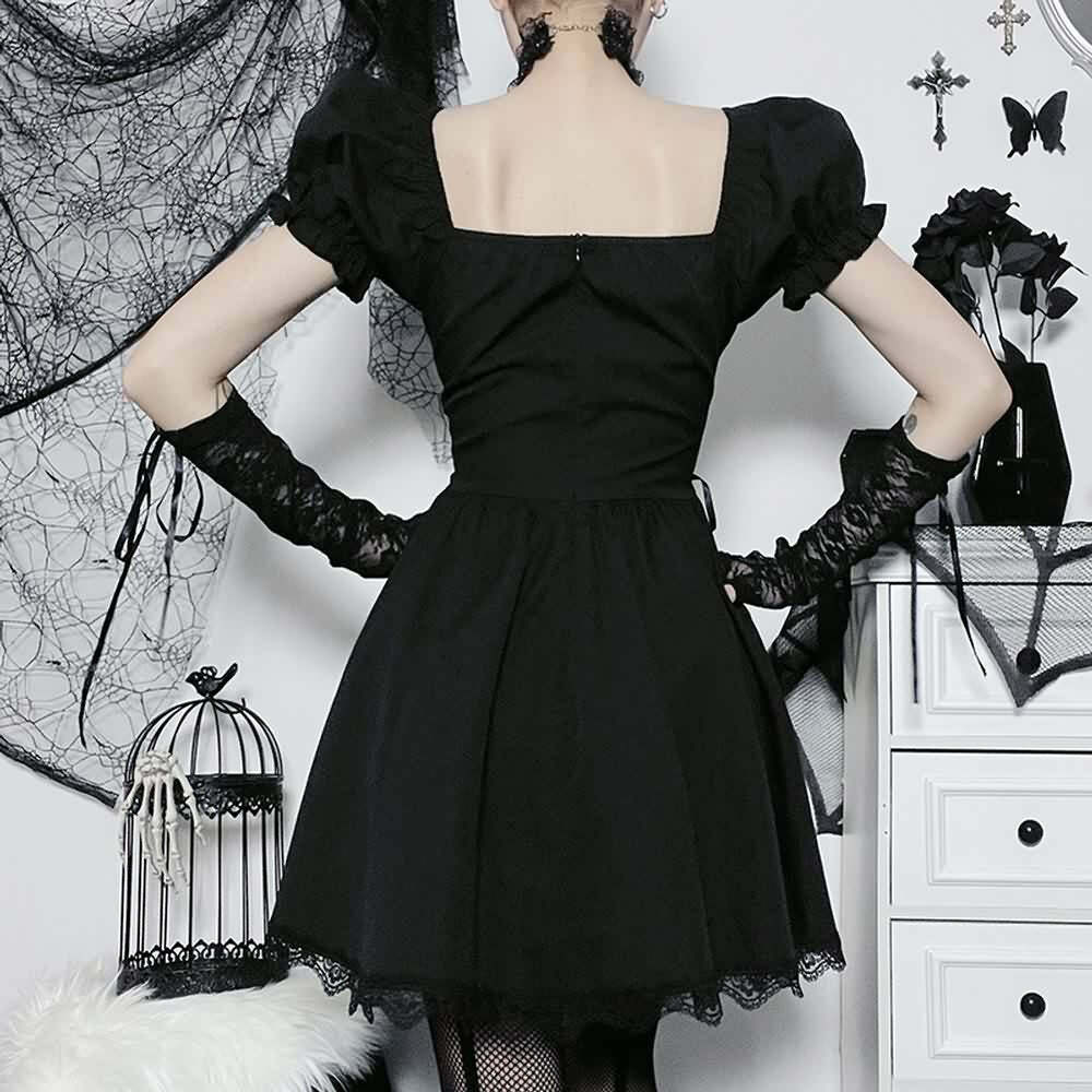 Gothic Rose Lace-Up Short Dress - Y2K Summer Grunge Outfit, 90s Fashion, Retro Style