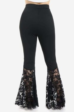Gothic Rose Lace Flare Pants - Y2K Grunge, 90s Fashion, Retro Style, Y2K Club & Party Out