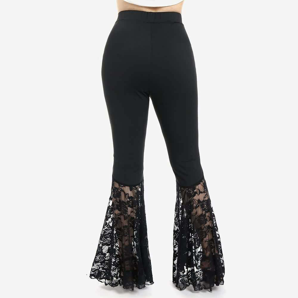 Gothic Rose Lace Flare Pants - Y2K Grunge, 90s Fashion, Retro Style, Y2K Club & Party Out