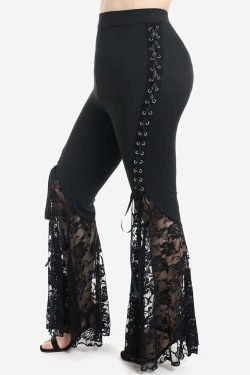 Gothic Rose Lace Flare Pants - Y2K Grunge, 90s Fashion, Retro Style, Y2K Club & Party Out