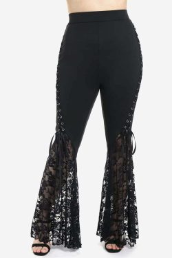 Gothic Rose Lace Flare Pants - Y2K Grunge, 90s Fashion, Retro Style, Y2K Club & Party Out