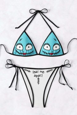 Gothic Sally Y2K Grunge Halter String Bikini Set - Retro 90s Summer Beach Outfit