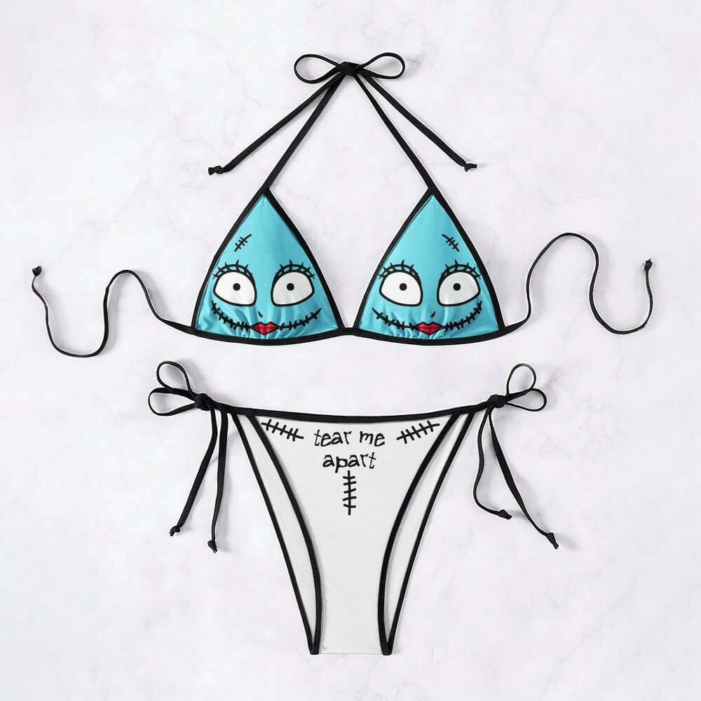 Gothic Sally Y2K Grunge Halter String Bikini Set - Retro 90s Summer Beach Outfit