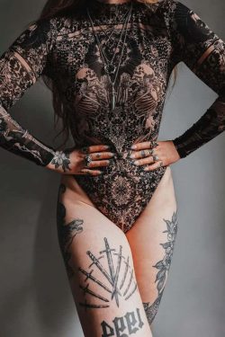 Gothic Sheer High Neck Long Sleeve Bodysuit - Y2K Grunge, 90s Fashion, Retro Summer Outfit
