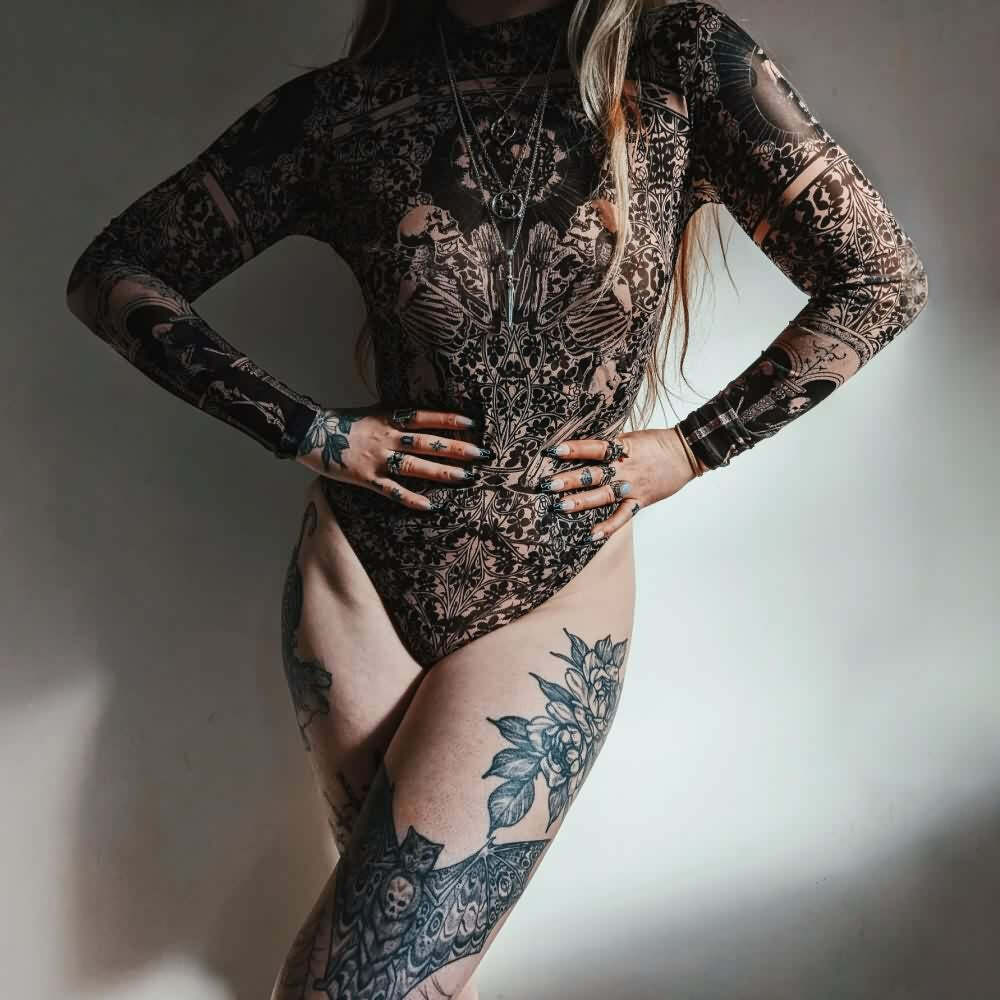 Gothic Sheer High Neck Long Sleeve Bodysuit - Y2K Grunge, 90s Fashion, Retro Summer Outfit