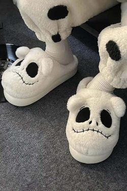 Gothic Skeleton Slippers - Y2K Grunge, 90s Retro, Pastel Goth, Y2K Party & Club Outfits