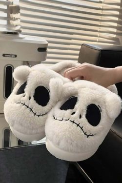 Gothic Skeleton Slippers - Y2K Grunge, 90s Retro, Pastel Goth, Y2K Party & Club Outfits