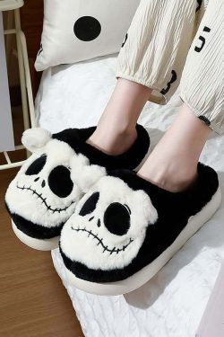 Gothic Skeleton Slippers - Y2K Grunge, 90s Retro, Pastel Goth, Y2K Party & Club Outfits