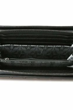 Gothic Skull Black Leather Clutch - Y2K Grunge, 90s Fashion, Retro Style, Pastel Goth Accessory