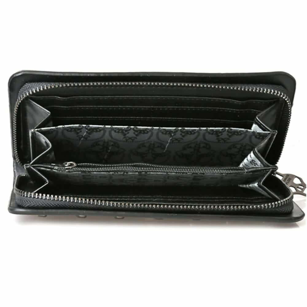 Gothic Skull Black Leather Clutch - Y2K Grunge, 90s Fashion, Retro Style, Pastel Goth Accessory
