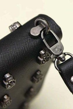Gothic Skull Black Leather Clutch - Y2K Grunge, 90s Fashion, Retro Style, Pastel Goth Accessory