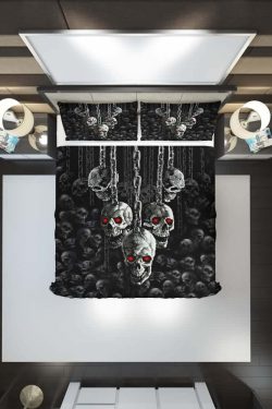 Gothic Skull Chain Duvet Cover Set - Y2K Grunge, 90s Retro, Pastel Goth, Dark Y2K