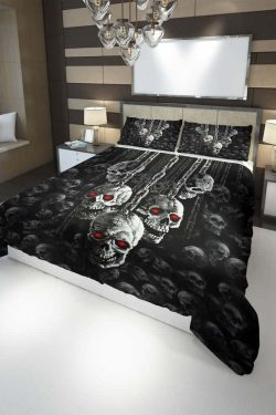 Gothic Skull Chain Duvet Cover Set - Y2K Grunge, 90s Retro, Pastel Goth, Dark Y2K