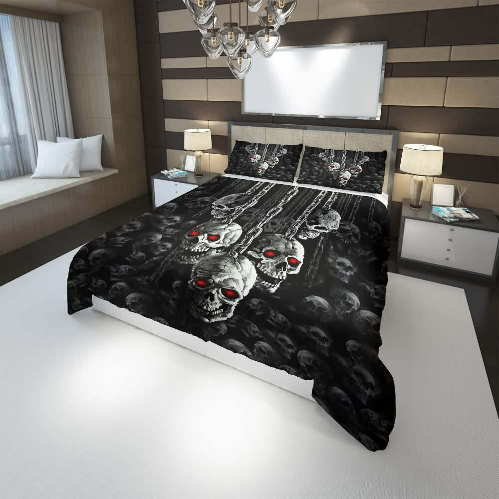Gothic Skull Chain Duvet Cover Set - Y2K Grunge, 90s Retro, Pastel Goth, Dark Y2K