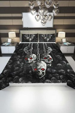 Gothic Skull Chain Duvet Cover Set - Y2K Grunge, 90s Retro, Pastel Goth, Dark Y2K