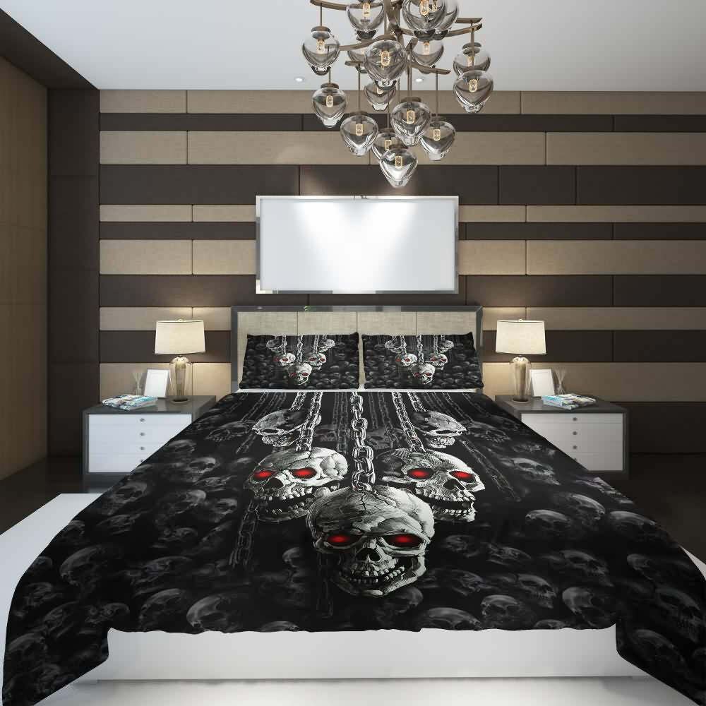 Gothic Skull Chain Duvet Cover Set - Y2K Grunge, 90s Retro, Pastel Goth, Dark Y2K