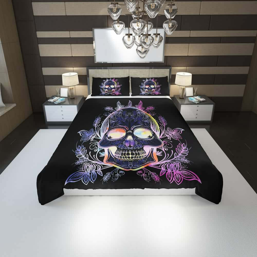 Gothic Skull Duvet Cover Set - Y2K Grunge, 90s Retro, Pastel Goth, Dark Y2K,