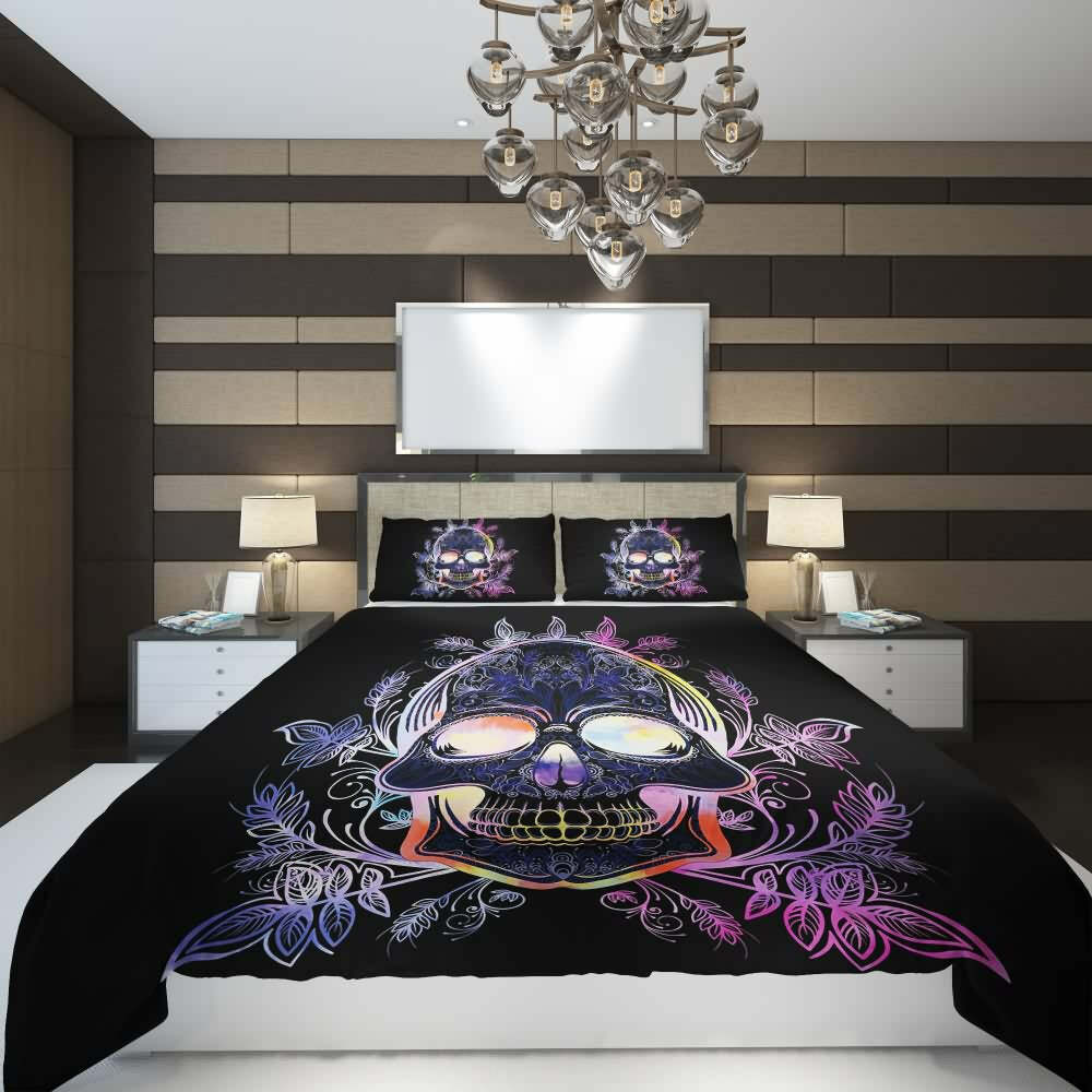 Gothic Skull Duvet Cover Set - Y2K Grunge, 90s Retro, Pastel Goth, Dark Y2K,
