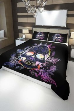Gothic Skull Duvet Cover Set - Y2K Grunge, 90s Retro, Pastel Goth, Dark Y2K,