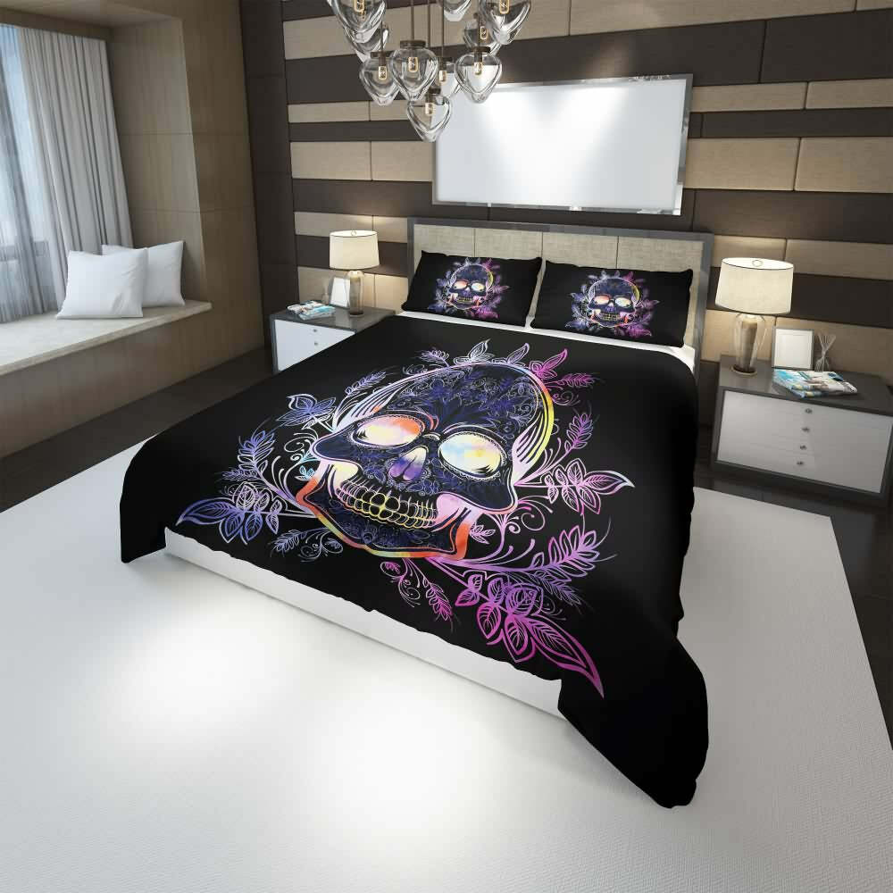 Gothic Skull Duvet Cover Set - Y2K Grunge, 90s Retro, Pastel Goth, Dark Y2K,