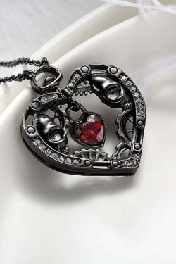 Gothic Skull Heart Pendant Necklace - Y2K Grunge, 90s Retro, Pastel Goth, Y2K Party Outfit