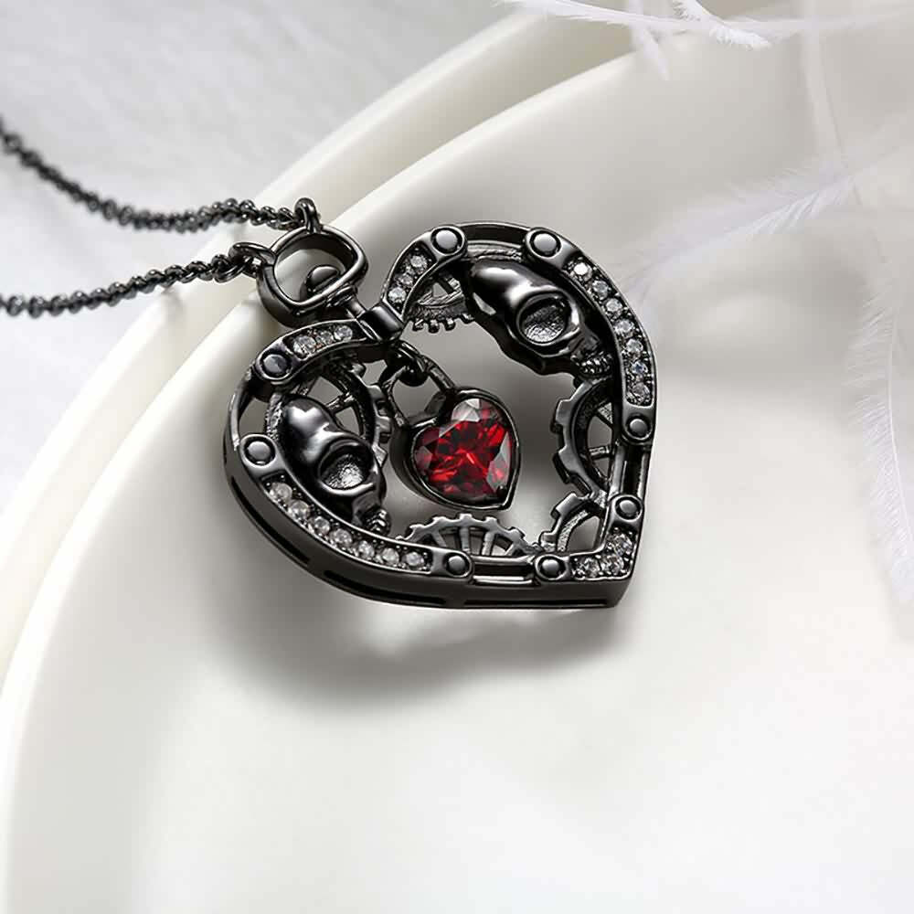 Gothic Skull Heart Pendant Necklace - Y2K Grunge, 90s Retro, Pastel Goth, Y2K Party Outfit