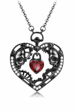 Gothic Skull Heart Pendant Necklace - Y2K Grunge, 90s Retro, Pastel Goth, Y2K Party Outfit