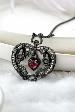 Gothic Skull Heart Pendant Necklace - Y2K Grunge, 90s Retro, Pastel Goth, Y2K Party Outfit
