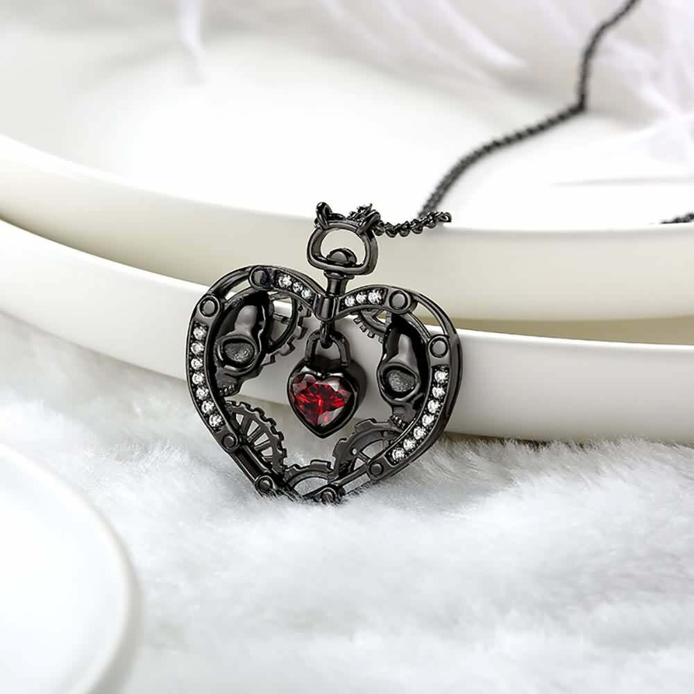 Gothic Skull Heart Pendant Necklace - Y2K Grunge, 90s Retro, Pastel Goth, Y2K Party Outfit