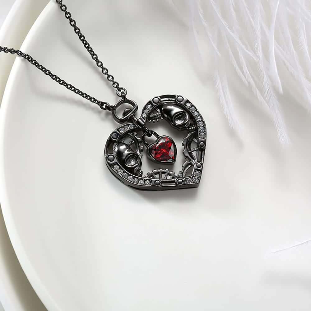 Gothic Skull Heart Pendant Necklace - Y2K Grunge, 90s Retro, Pastel Goth, Y2K Party Outfit