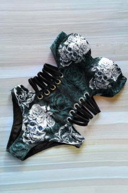Gothic Skull Monokini One Piece Swimsuit - Y2K Grunge, 90s Retro, Summer Beach Outfit
