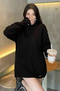 Gothic Skull Print Black Knitted Sweater - Y2K Grunge, 90s Fashion, Retro Style, Dark Y2K Outfit