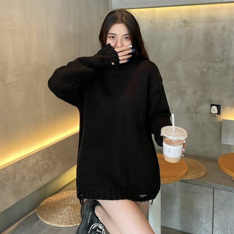 Gothic Skull Print Black Knitted Sweater - Y2K Grunge, 90s Fashion, Retro Style, Dark Y2K Outfit