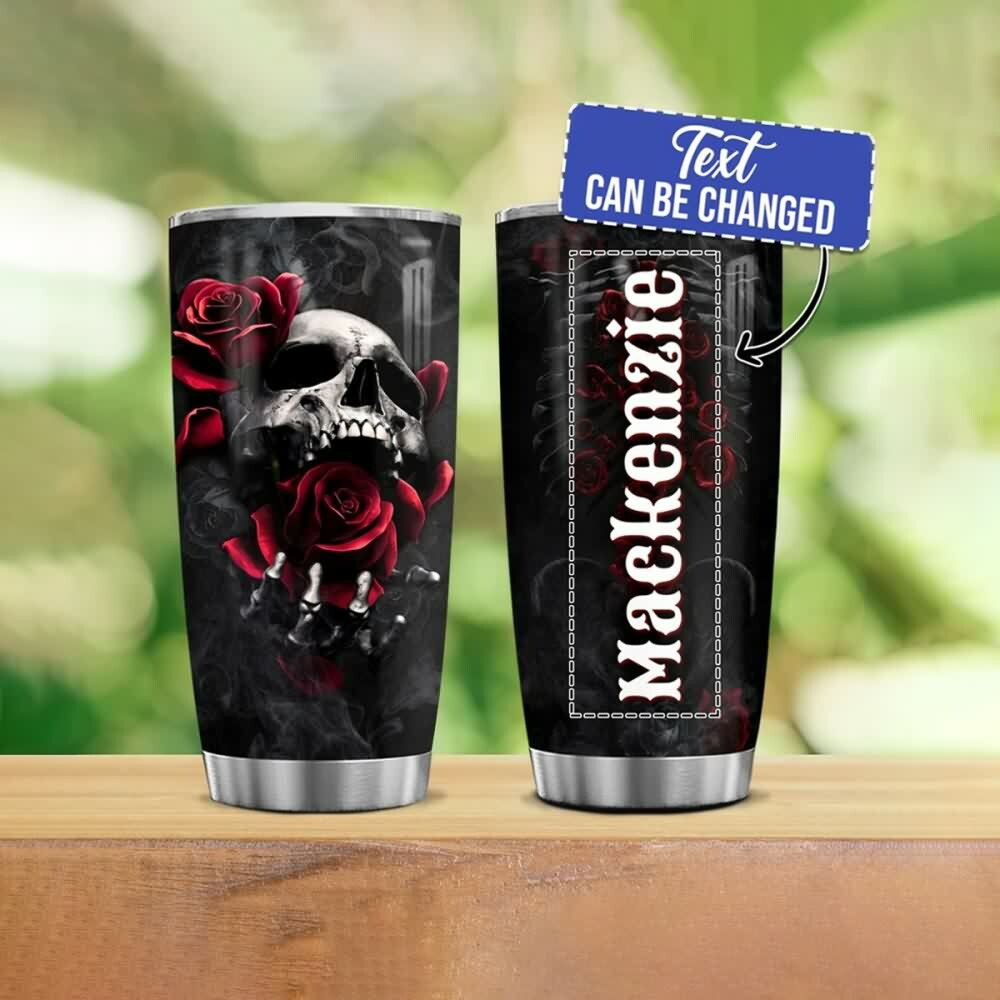 Gothic Skull Rose Stainless Steel Tumbler - Y2K Grunge, 90s Retro, Pastel Goth Fashion