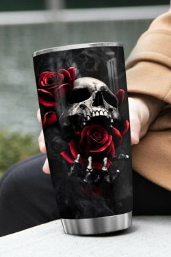 Gothic Skull Rose Stainless Steel Tumbler - Y2K Grunge, 90s Retro, Pastel Goth Fashion