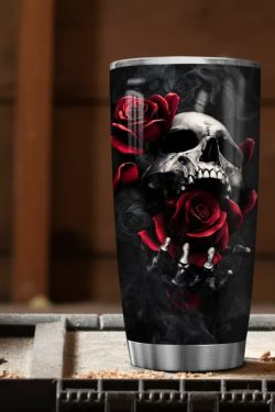 Gothic Skull Rose Stainless Steel Tumbler - Y2K Grunge, 90s Retro, Pastel Goth Fashion