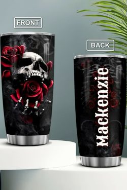 Gothic Skull Rose Stainless Steel Tumbler - Y2K Grunge, 90s Retro, Pastel Goth Fashion