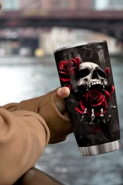 Gothic Skull Rose Stainless Steel Tumbler - Y2K Grunge, 90s Retro, Pastel Goth Fashion