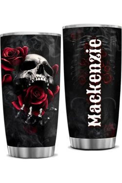 Gothic Skull Rose Stainless Steel Tumbler - Y2K Grunge, 90s Retro, Pastel Goth Fashion
