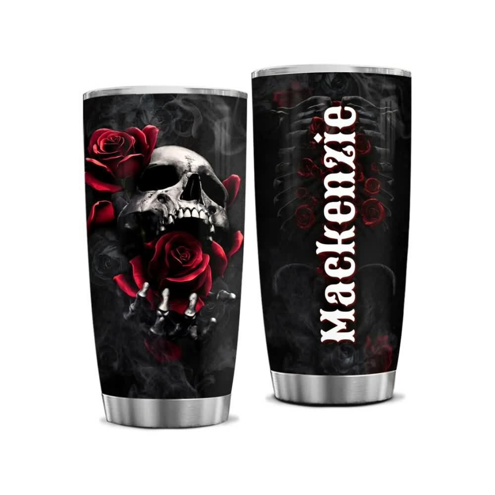 Gothic Skull Rose Stainless Steel Tumbler - Y2K Grunge, 90s Retro, Pastel Goth Fashion